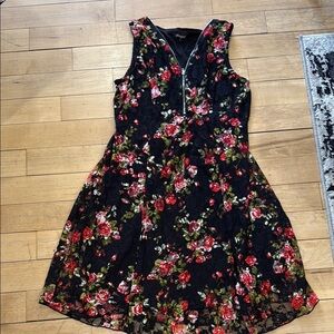 Papa Mesh Floral Black and Red Dress L